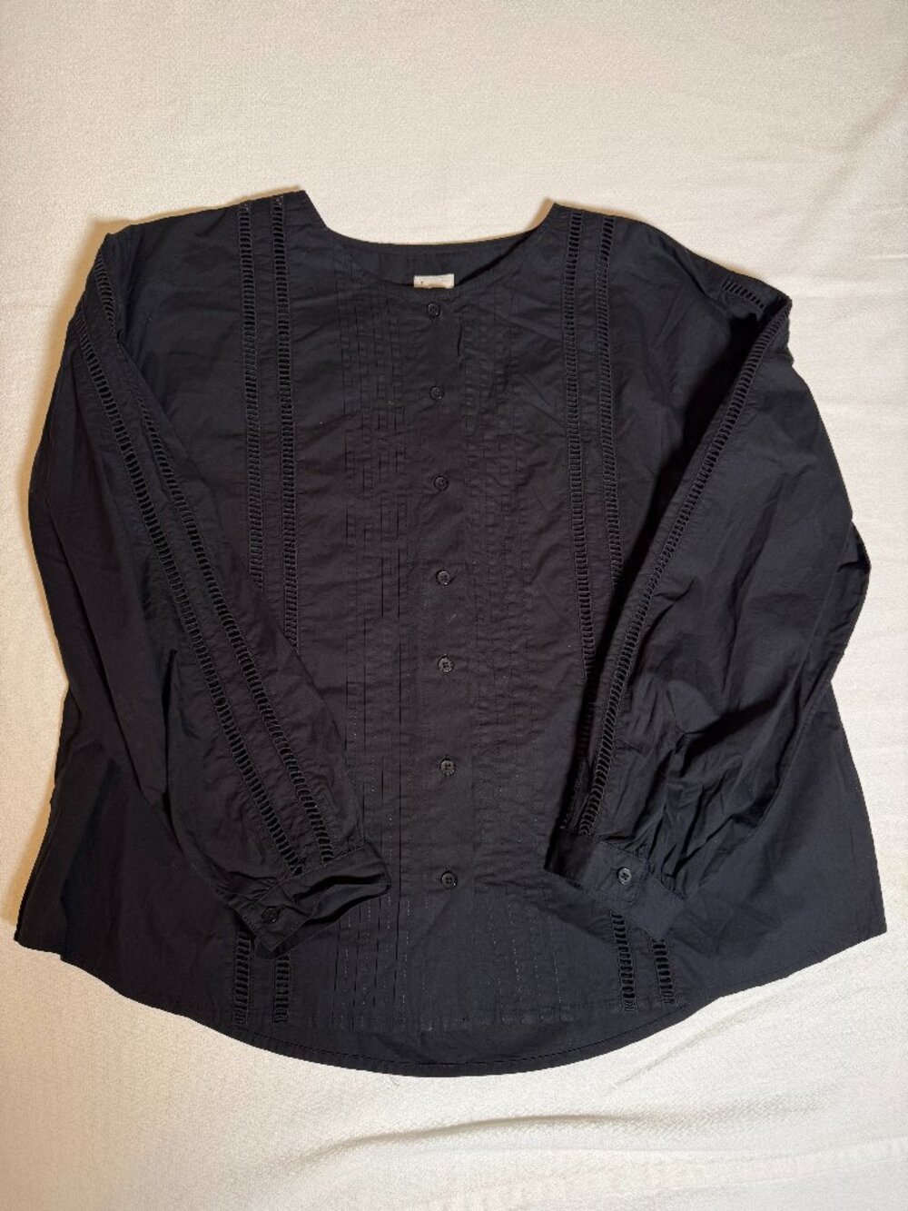 Women's Balloon Sleeve Lace Trim Black Blouse - A New Day. Size M